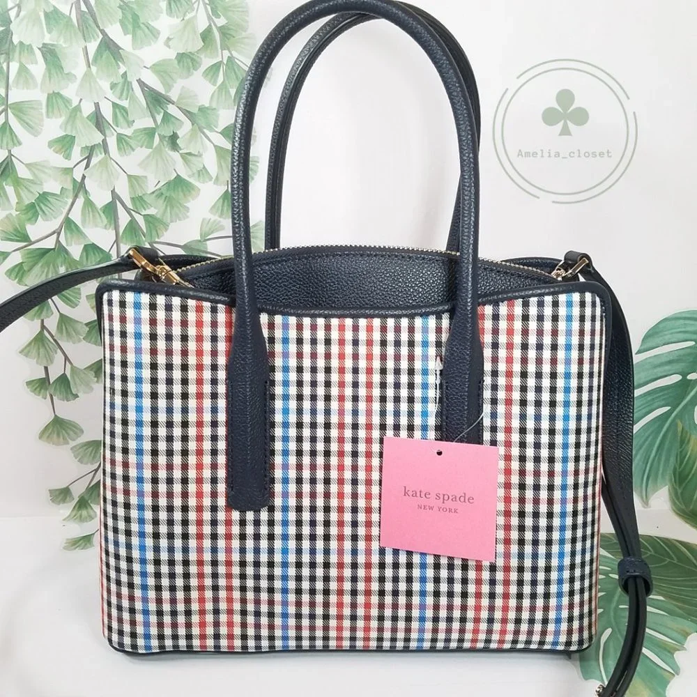 MAKE AN OFFER Kate Spade Women’s Margaux Plaid Leather Medium Blue Satchel - Picture 5 of 8